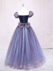 Prom Dresses 2026 Black Girl, Purple Tulle Long Prom Dresses, Shiny Purple Tulle Formal Gown Sweet 16 Dress