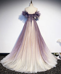 Formal Dress For Wedding Reception, Purple Tulle Sequin Long Prom Dress, Purple Formal Graduation Dress