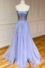Graduation Dress, Purple tulle sequin long prom dress tulle formal dress
