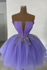 Formal Dresses Ballgown, Purple Tulle Sequins Short A-Line Prom Dress, Cute Homecoming Party Dress