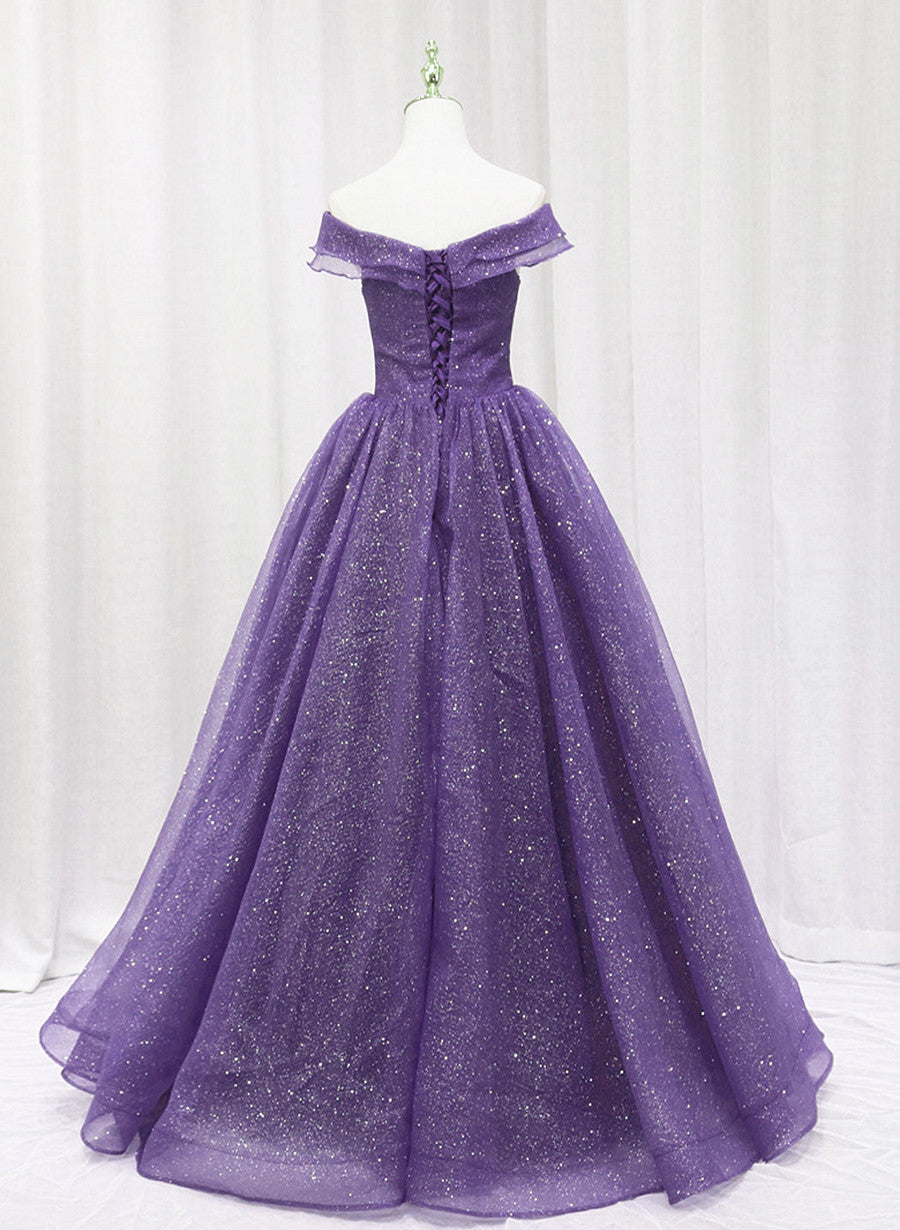 Bridesmaid Dresses Mismatched Neutral, Purple Tulle Sweetheart Long Prom Dress Formal Dress, A-line Tulle Party Dress