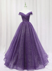 Bridesmaids Dress Black, Purple Tulle Sweetheart Long Prom Dress Formal Dress, A-line Tulle Party Dress