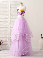 Party Dress Australia, Purple Two Pieces Applique Tulle Long Prom Dress Purple Evening Dress