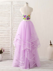 Party Dress Fall, Purple Two Pieces Applique Tulle Long Prom Dress Purple Evening Dress
