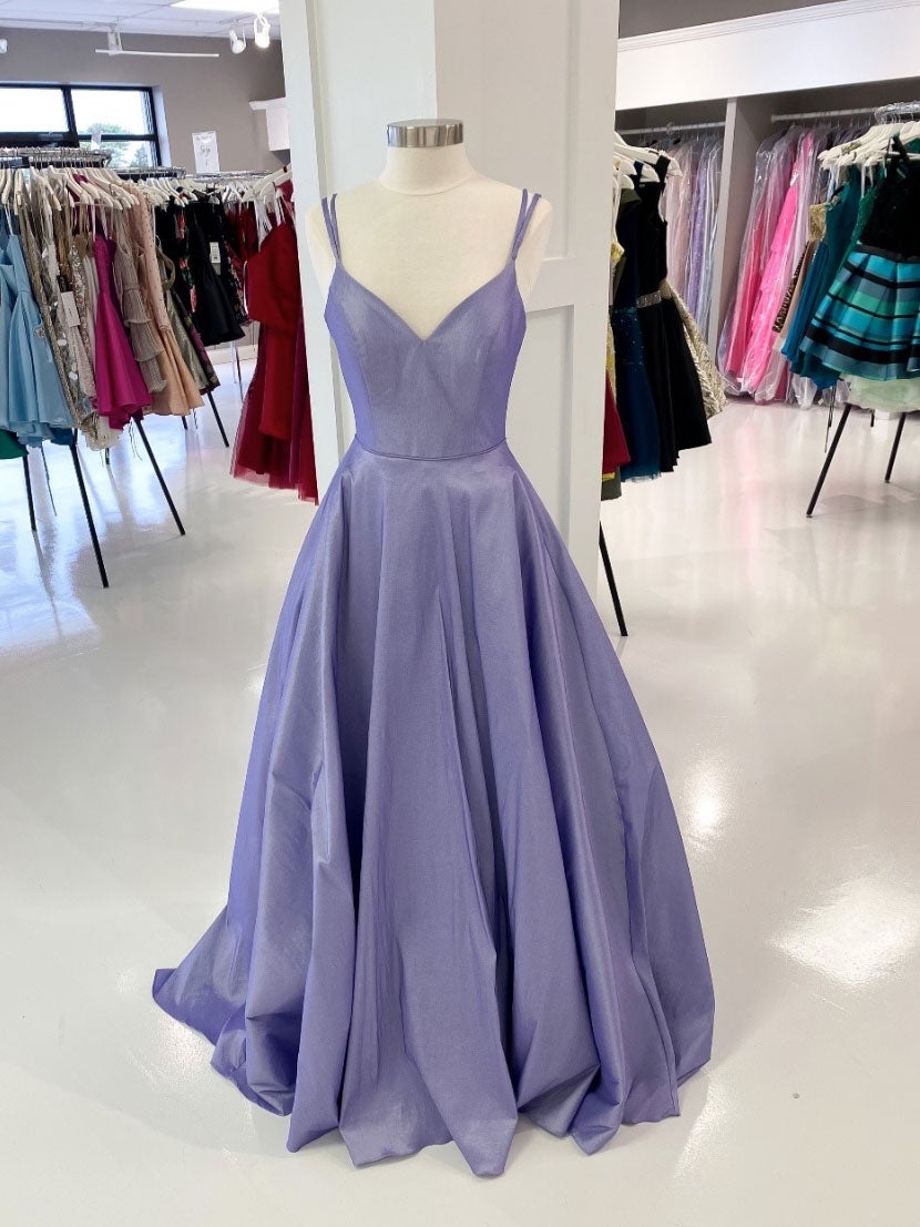 Homecoming Dresses Long, Purple v neck satin long prom dress, purple evening dress