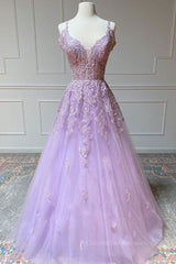 Yellow Prom Dress, Purple v neck tulle lace long prom dress purple lace formal dress