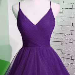 Bridesmaid Dresses Purples, Purple V-neckline Straps Layers Tulle Party Gown, Purple Evening Dress