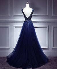Party Dress Up Ideas Halloween Costumes, Dark Blue Lace V Neck Long Prom Dress, Lace Evening Dress