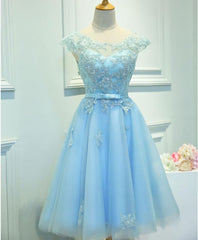 Party Dress Codes, Light Blue Lace Tulle Short Prom Dress, Homecoming Dress