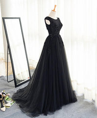 Bridesmaid Dress Lavender, Black A Line Tulle Lace Long Prom Dress, Evening Dress