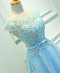Party Dress Code, Light Blue Lace Tulle Short Prom Dress, Homecoming Dress