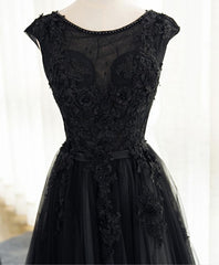 Bridesmaids Dresses Lavender, Black A Line Tulle Lace Long Prom Dress, Evening Dress