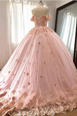 Wedding Dresses Petite, Quince Dresses Pink Ball Gowns Off the Shoulder Wedding Dress