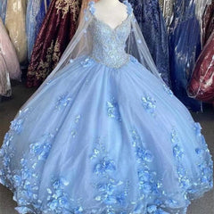 Formal Dresses For Large Ladies, 3D Flowers Tulle Sweetheart Ball Gown Quinceanera Dresses Purple With Cape