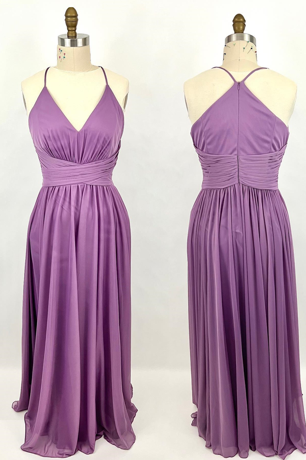 Homecoming Dresses Fitted, Purple Straps A-line Long Bridesmaid Dress