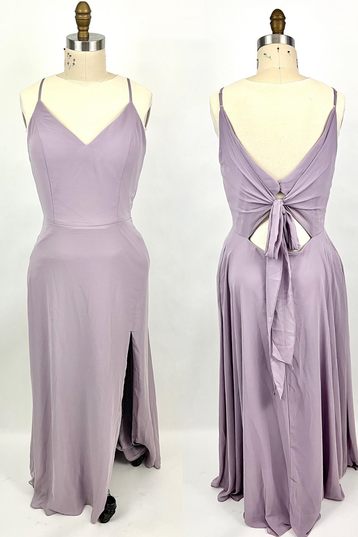Party Dresses Fall, Straps Purple A-line Long Bridesmaid Dress with Tie Back