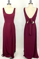 Night Club Outfit, Simple Wine Red Scoop Long Bridesmaid Dress