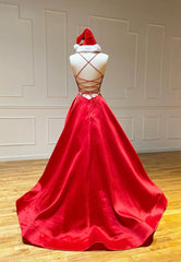 Evening Dress Simple, Red Satin Long Prom Dresses, Simple A-Line Evening Dresses