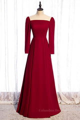 Beauty Dress Design, Red A-line Folded Neck Long Sleeves Maxi Formal Dress
