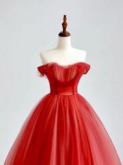 Prom Dress Ideas Unique, Red A-Line Long Prom Dress, Red Tulle Formal Graduation Dresses