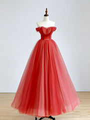 Prom Dresses Uk, Red A-Line Long Prom Dress, Red Tulle Formal Graduation Dresses