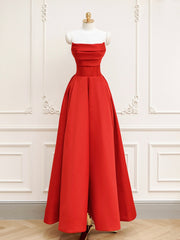 Formal Dress Places Near Me, Red A-Line Satin Long Prom Dress, Red Long Formal Dress
