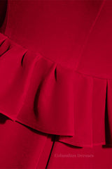 Homecomming Dresses Short, Red A-line V Neck Long Sleeves Ruffle Maxi Formal Dress