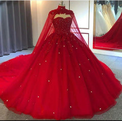 Wedding Dresses Outlet, Red Ball Gown Wedding Dresses Crystals Sweet 16 Quinceanera Dress,Prom Dress with Train