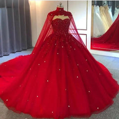 Wedding Dress Outlets, Red Ball Gown Wedding Dresses Crystals Sweet 16 Quinceanera Dress,Prom Dress with Train