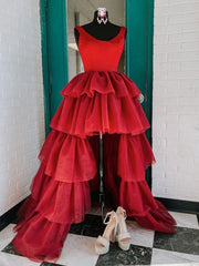 Party Dress Bridal, Red High Low Prom Dresses, Red High Low Formal Evening Dresses