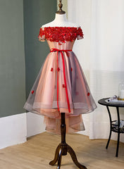 Party Dress Near Me, Red High Low Tulle Off Shoulder Party Dress, Red Homecoming Dress