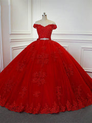 Wedding Dresses Shoes, Red Long Princess Off the Shoulder Tulle Lace Wedding Dresses