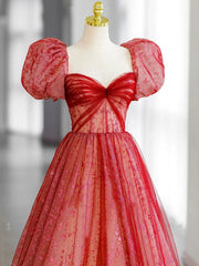 Bridesmaid Dresses Blushing Pink, Red Long Prom Dresses, Aline Red Formal Graduation Dresses