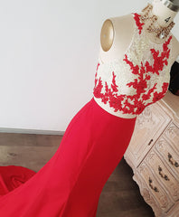 Plu Size Prom Dress, Red Mermaid Long Prom Dress, Red Formal Graduation Dress