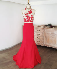 Dress To Wear To A Wedding, Red Mermaid Long Prom Dress, Red Formal Graduation Dress