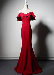 Prom Dresses Vintage, Red Mermaid Long Sweetheart Off Shoulder Party Dress Evening Dress, Red Formal Dresses