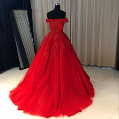 Couture Gown, Red Off Shoulder Gorgeous Prom Dress, Lovely Formal Gowns , Party Dresses