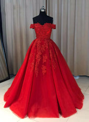 Dress Design, Red Off Shoulder Gorgeous Prom Dress, Lovely Formal Gowns , Party Dresses