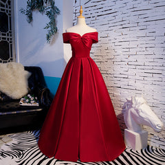 Prom Dresse Two Piece, Red Off Shoulder Satin A-line Sweetheart Long Prom Dress, Red Long Evening Dress Formal Dress