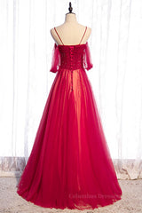 Evening Dresses Cocktail, Red Off-the-Shoulder Beaded Straps Lace-Up Maxi Formal Dress