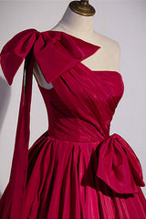 Party Dresses Classy, Red One Shoulder Satin Long Prom Dress, A-Line Evening Party Dress
