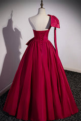 Party Dresses For 20 Year Olds, Red One Shoulder Satin Long Prom Dress, A-Line Evening Party Dress