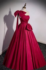 Party Dressed Short, Red One Shoulder Satin Long Prom Dress, A-Line Evening Party Dress