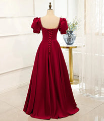 Party Dress For Wedding, Red Puff Sleeve Prom Dress / Red Bridesmaid Dress / Victorian Dress