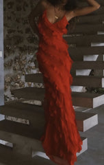 Party Dress Code Ideas, Red Ruffles Long Formal Dress Elegant Evening Dress