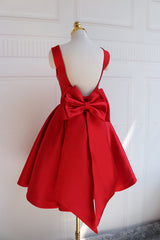 Homecoming Dress Classy, Red Satin Backless Short Party Dress, Red Homecoming Dresses