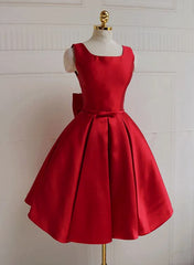 Homecoming Dresses Red, Red Satin Backless Short Party Dress, Red Homecoming Dresses
