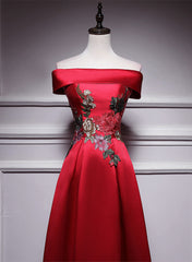 Bridesmaid Dresses Color Palette, Red Satin Long A-line Prom Dress Off Shoulder Party Dress, Red Bridesmaid Dress