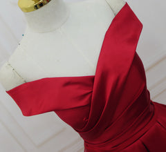 Homecoming Dresses Online, Red Satin Off Shoulder Handmade Long Formal Dress, Handmade Red Formal Gown