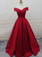 Homecoming Dresses Fashion Outfits, Red Satin Off Shoulder Handmade Long Formal Dress, Handmade Red Formal Gown